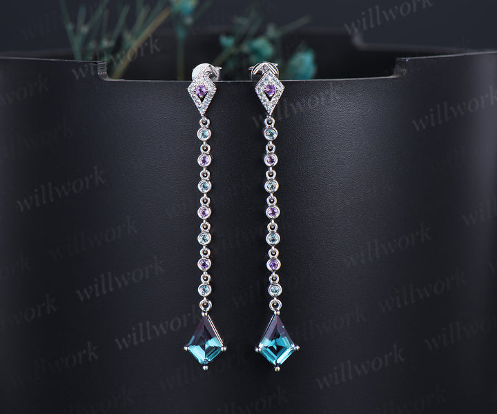Kite alexandrite amethyst drop earrings unique kite halo studs elegant dangle earrings for women