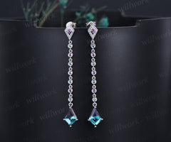 Kite alexandrite amethyst drop earrings unique kite halo studs elegant dangle earrings for women