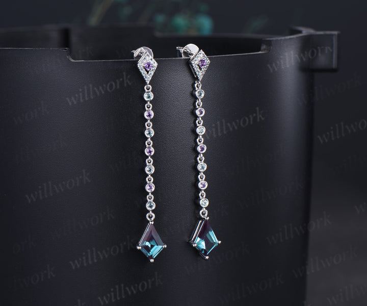 Kite alexandrite amethyst drop earrings unique kite halo studs elegant dangle earrings for women