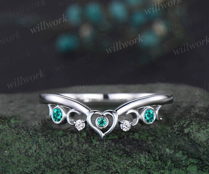 Vintage pear shaped green moss agate engagement ring white gold heart leaf moon nature inspired emerald wedding ring set women jewelry gift