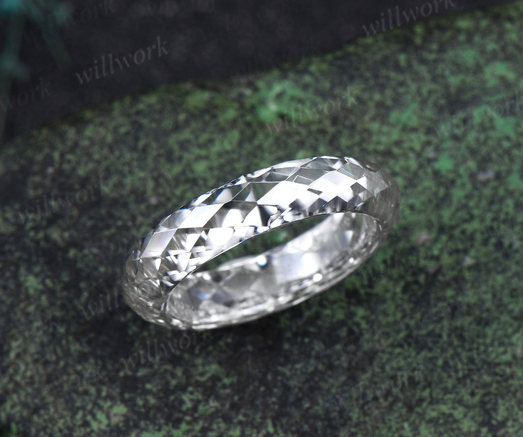 Briolette cut white moissanite wedding band mens full eternity unique bridal engagement ring gift for him husband