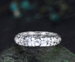 Briolette cut white moissanite wedding band mens full eternity unique bridal engagement ring gift for him husband