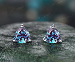 Trillion cut alexandrite earring studs minimalism unique earrings sterling silver 14k/18k white gold earrings for women birthstone gifts for her