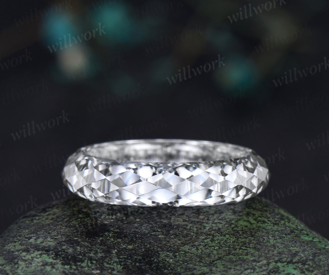 Briolette cut white moissanite wedding band mens full eternity unique bridal engagement ring gift for him husband