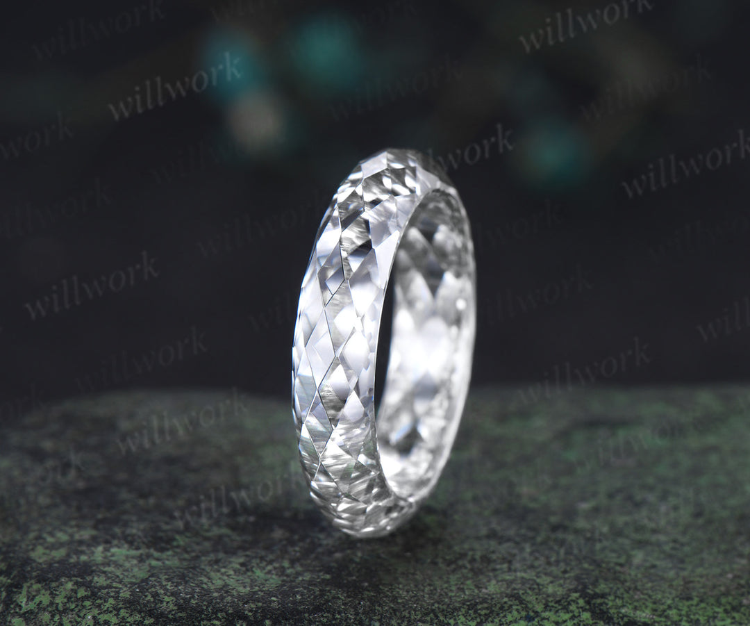 Briolette cut white moissanite wedding band mens full eternity unique bridal engagement ring gift for him husband