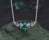 Princess cut emerald leaf necklace 14k white gold Nature Inspired infinity Pendant women three stone anniversary gift