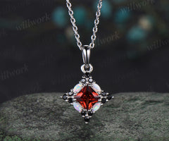 Luxury Princess Cut Necklace Natural 5mm Garnet  Pendant Minimalist  Marquise Opal Black Spinel Geometric January Birthstone Jewelry Anniversary Gift