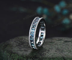 Vintage Princess Cut Alexandrite Wedding Band Full Eternity Diamond Wedding Ring white gold June Birthstone anniversary ring gift