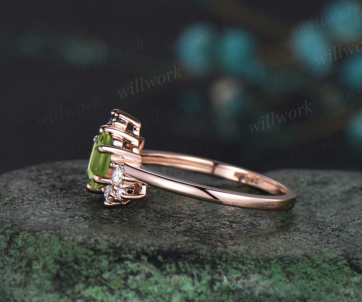 14k rose gold Hexagon Cut August Birthstone Natural Peridot Engagement Ring Goldfish Ring For Her