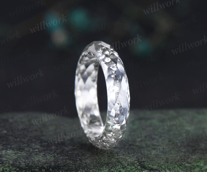 Briolette cut white moissanite wedding band mens full eternity unique bridal engagement ring gift for him husband