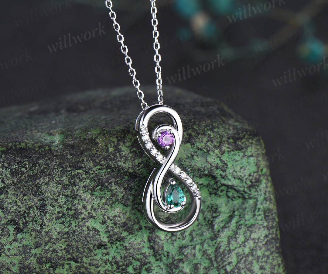 Infinity pear emerald round amethyst pendant necklace Toi et Moi necklace with diamonds unique gifts for women