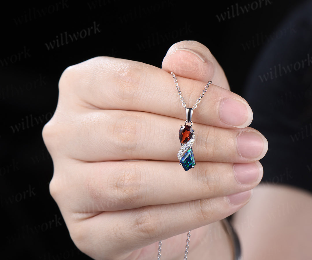 Pear Garnet Kite Cut Black Opal Infinity Necklace Toi Et Moi Two Stone Pendant Diamond Accent Dainty Necklace for Women