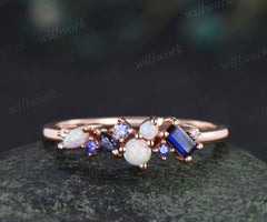 Baguette sapphire natural tanzanite wedding band dainty opal cluster multi-stone minimalist promise ring