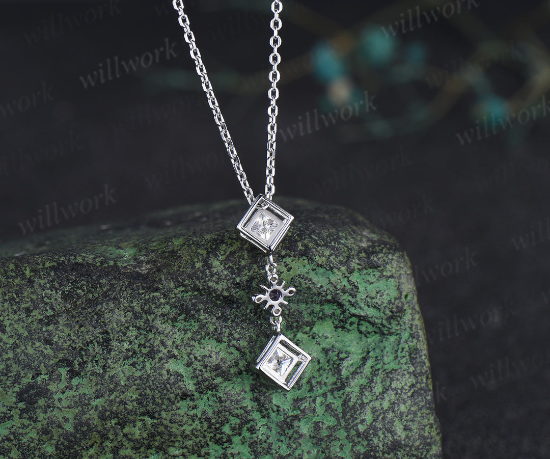 Princess cut moissanite dangle earrings necklace square moissanite milgrain vintage cross amethyst earrings pendant jewelry set