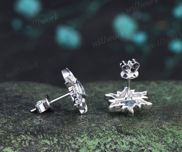 Round cut natural aquamarine sun stud earrings necklace set Rapunzel inspired blue gemstone jewelry set March birthstone gifts for her