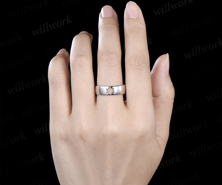 4mm Round Amethyst Sun Ring & Matching Men¡¯s Hollow Out Comfort Band Minimalist Couple Rings Set