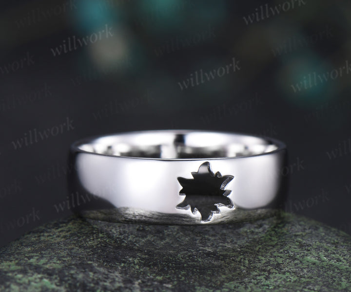 4mm Round Amethyst Sun Ring & Matching Men¡¯s Hollow Out Comfort Band Minimalist Couple Rings Set
