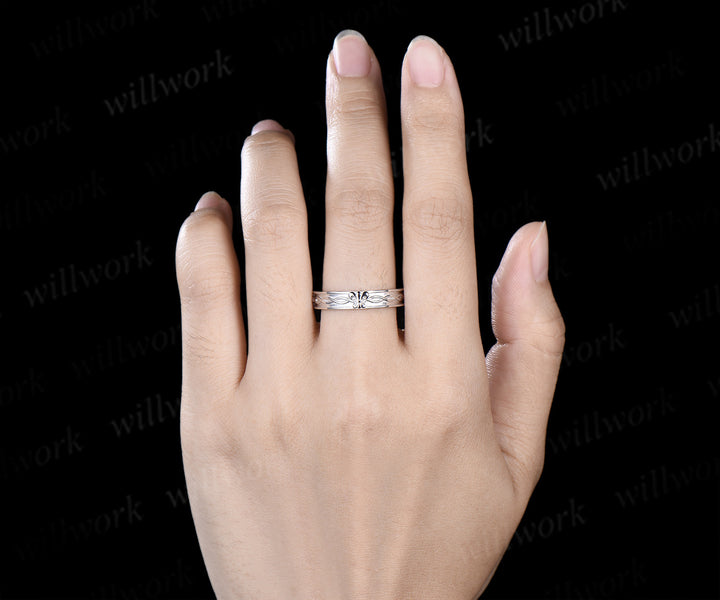 Fleur-de-lis twisted wedding band mens women full eternity nature inspired wedding ring set infinity couple rings