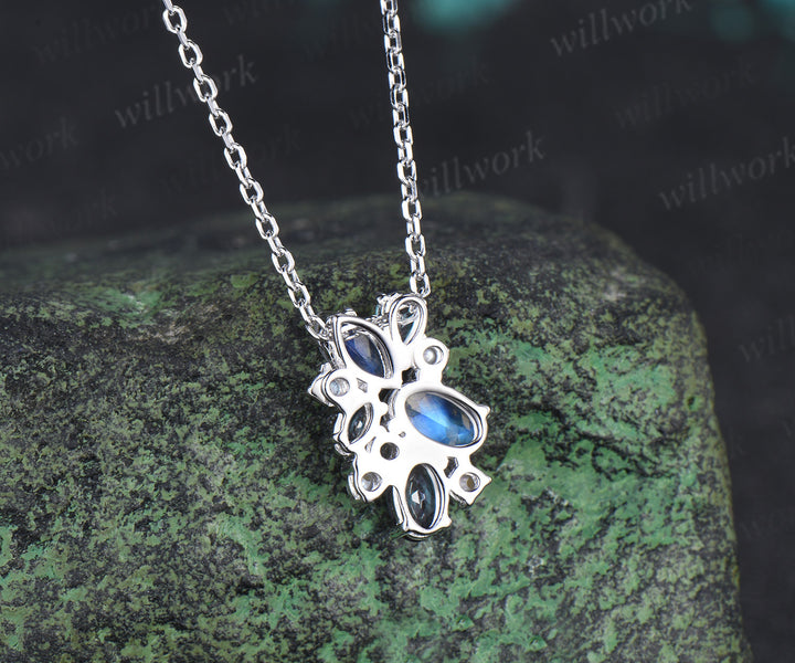 Oval Moonstone Necklace Alexandrite Pearl Cluster Pendant June Birthstone Gemstone Necklace for Women