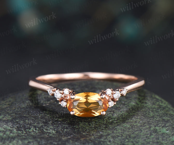 Oval citrine engagement ring set moissanite crystal cluster ring sapphire citrine stacking ring unique bridal set