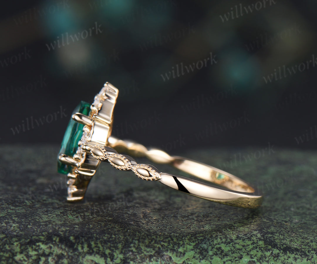 Marquise emerald engagement ring vintage cluster diamond ring wedding promise anniversary ring