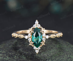 Marquise emerald engagement ring vintage cluster diamond ring wedding promise anniversary ring