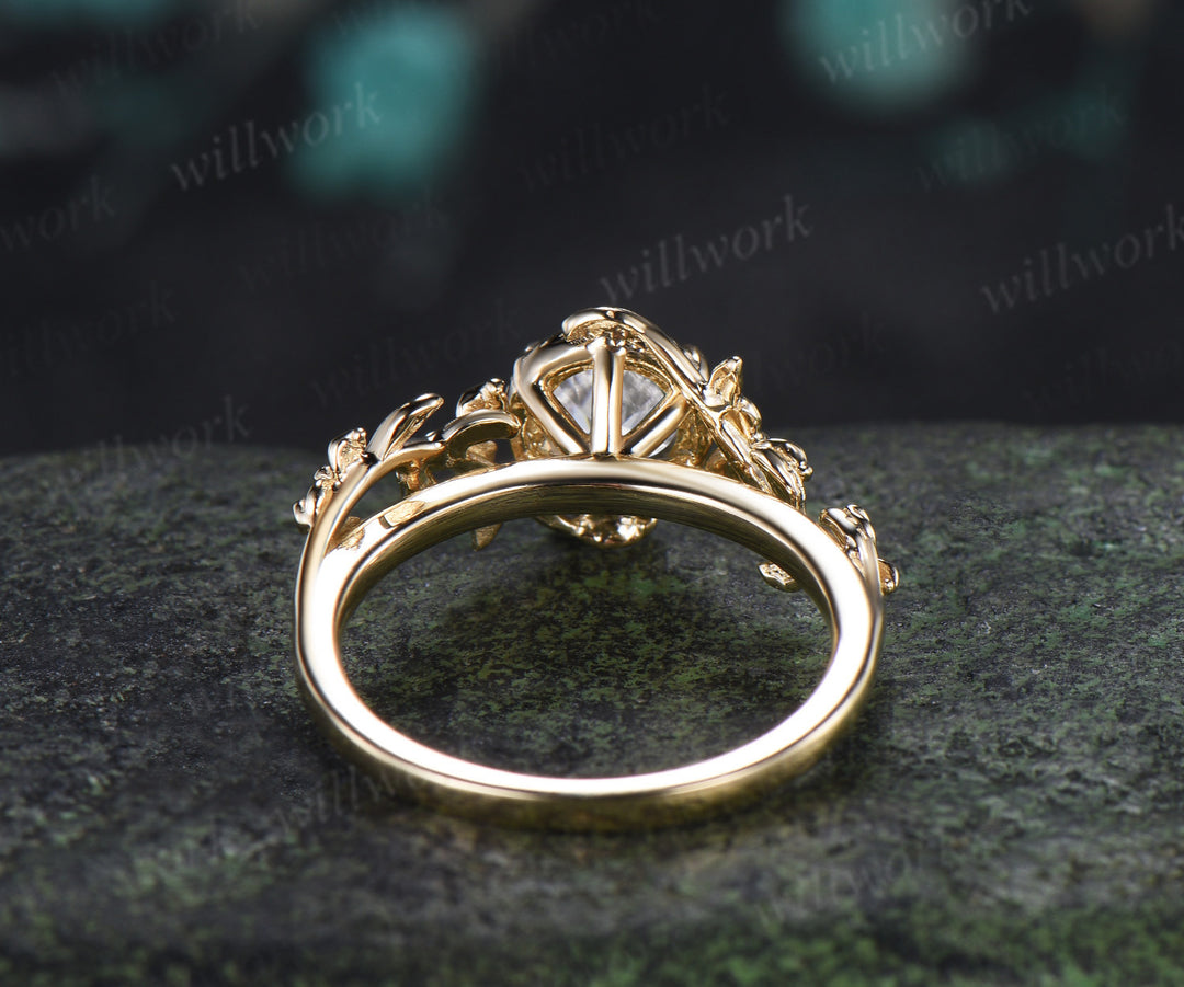 Round Moissanite Engagement Ring Claw Prong Twisted Vine Floral Solitaire Ring Nature Inspired Promise Ring