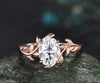 Unique vintage moissanite engagement ring leaf branch art deco dainty solitaire rose gold ring promise bridal weddring ring jewelry