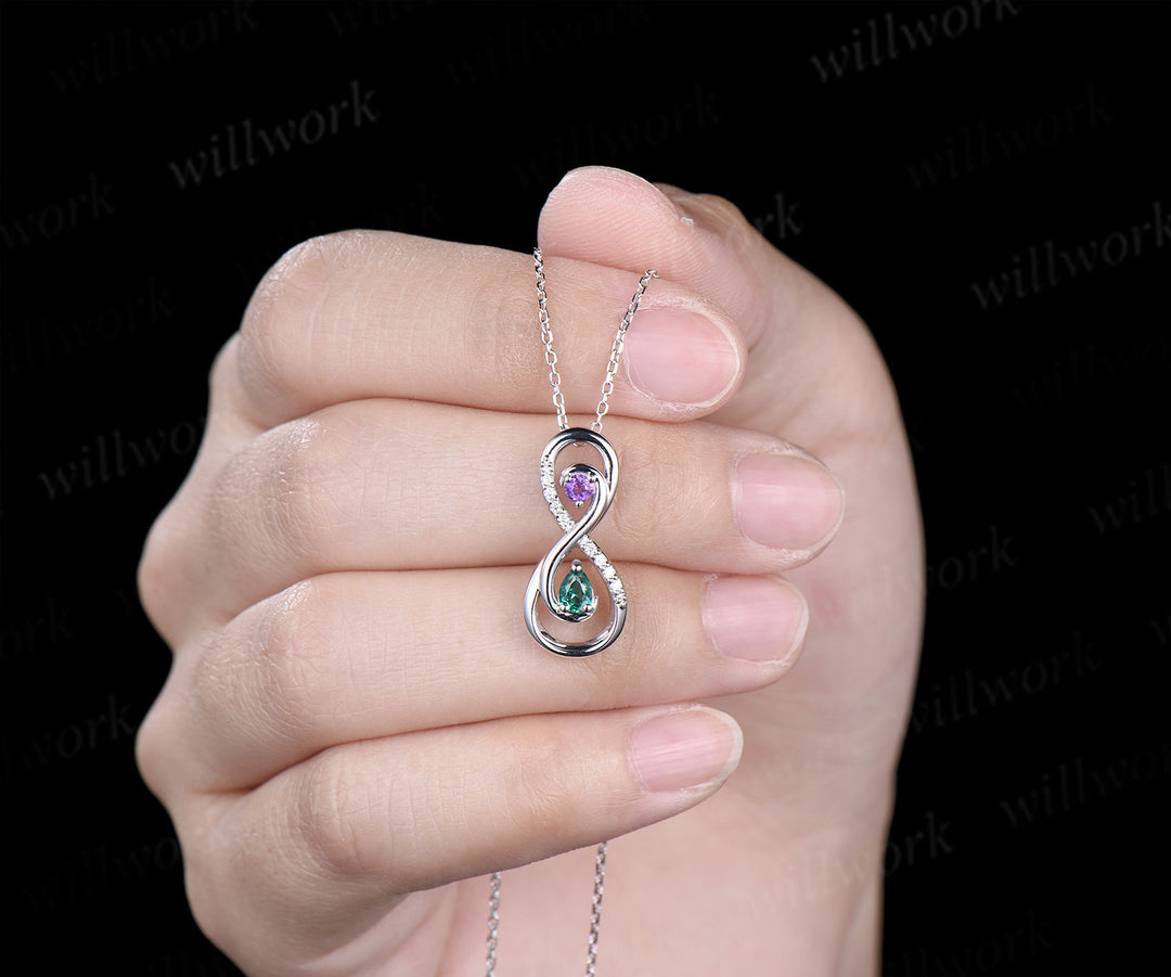 Infinity pear emerald round amethyst pendant necklace Toi et Moi necklace with diamonds unique gifts for women