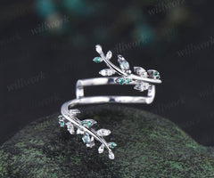Cluster wedding band enhancer wraps white gold Emerald alexandrite ring double open gap diamond ring women