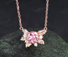 Round Padparadscha pink sapphire necklace 14k rose gold maple leaf diamond pendant women anniversary gift jewelry