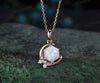 Hexagon white opal necklace solid 14k rose gold 6 prong cluster diamond pendant women anniversary gift