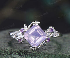 Asscher cut lavender amethyst engagement ring vintage leaf twig amethyst wedding ring nature inspired promise ring gifts for her