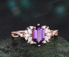 Long Hexagon cut amethyst engagement ring rose gold women cluster opal diamond unique promise ring her infinity anniversary gfit