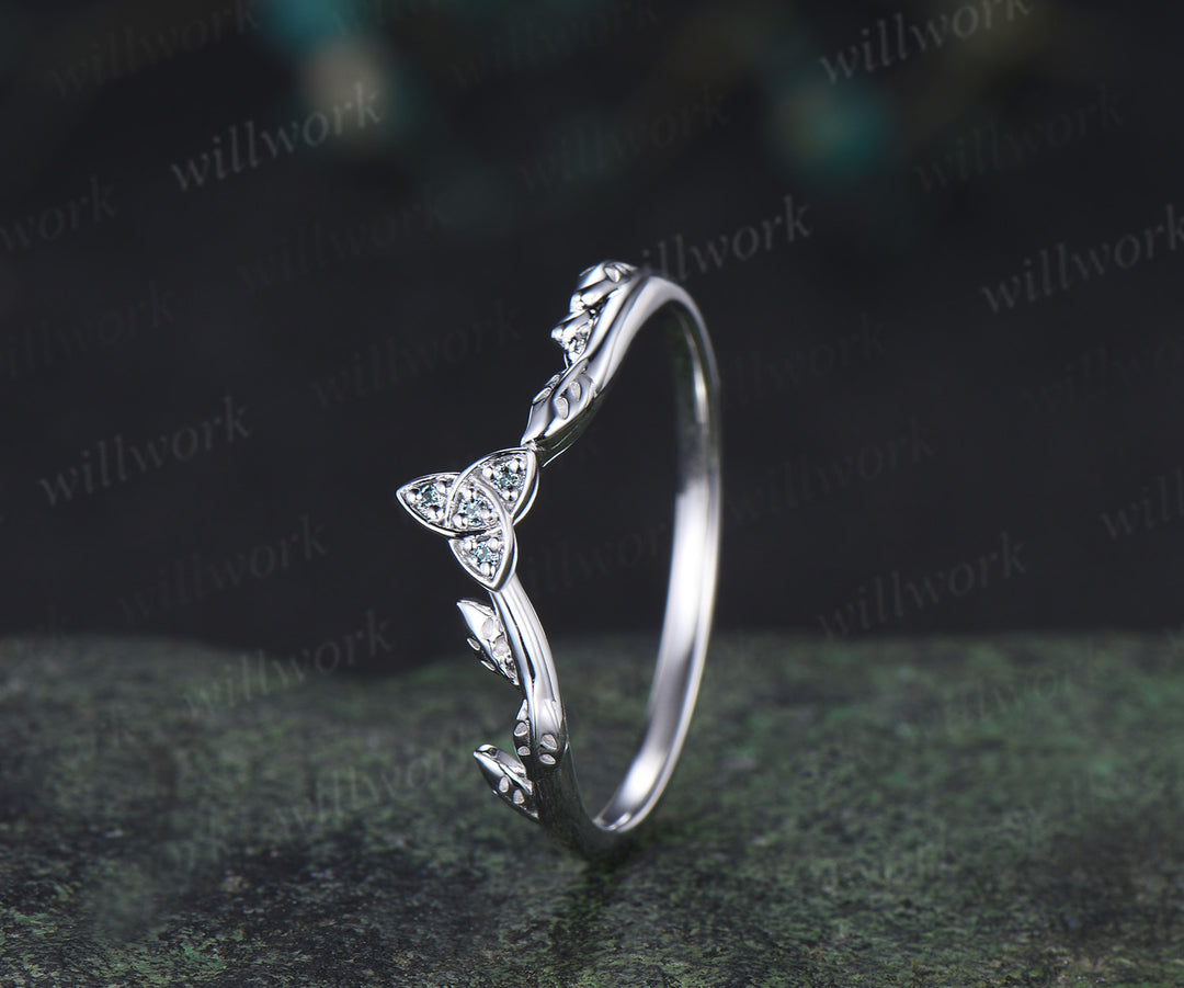 Celtic knot leaf alexandrite wedding band vintage trinity curved matching stacking band