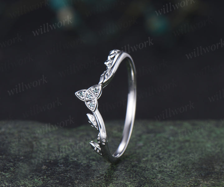 Celtic knot leaf alexandrite wedding band vintage trinity curved matching stacking band