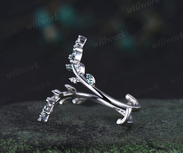 Cluster wedding band enhancer wraps white gold Emerald alexandrite ring double open gap diamond ring women