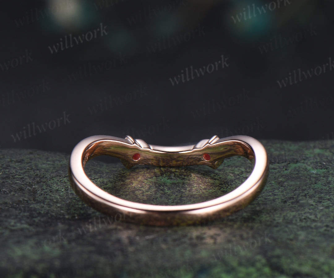 Ruby star wedding band curved matching band solid 14k rose gold stackable ring gifts for her
