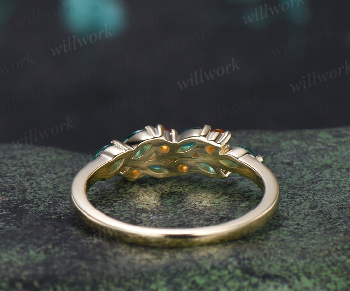 Marquise emerald citrine cluster vintage stacking band May birthstone wedding ring anniversary gfits