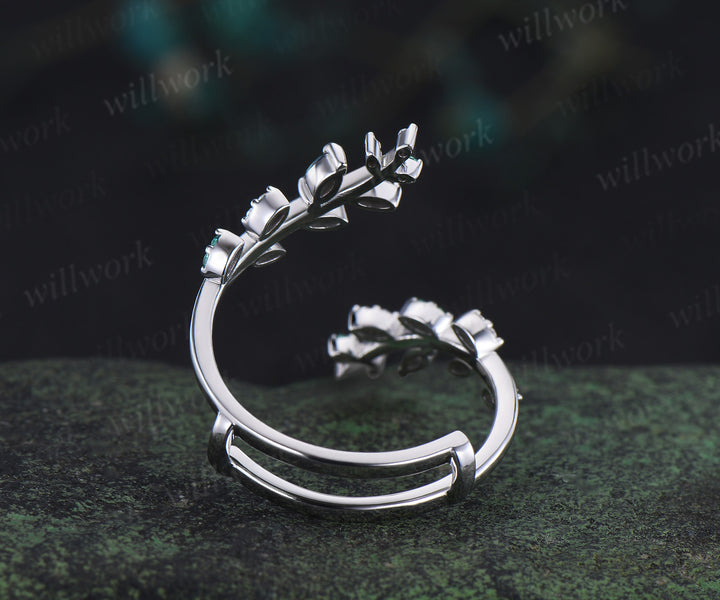 Cluster wedding band enhancer wraps white gold Emerald alexandrite ring double open gap diamond ring women