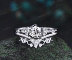 0.5ct round cut IGI Lab grown diamond engagement ring solid 14k 18k white gold Celtic knot promise wedding ring set women Norse Viking Jewelry