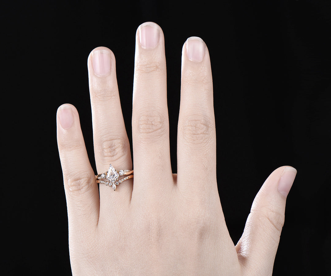 14k white gold unique Hexagon Cut Black Rutilated Quartz engagement ring for her birthday gift