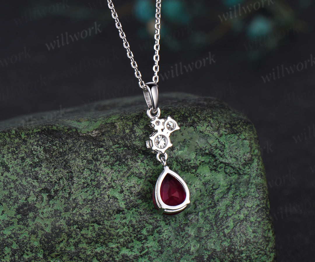 Vintage Pear Cut July Birthstone Ruby Necklace Minimalist