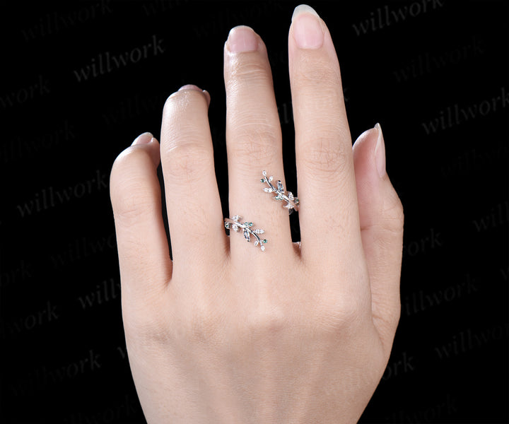 Cluster wedding band enhancer wraps white gold Emerald alexandrite ring double open gap diamond ring women