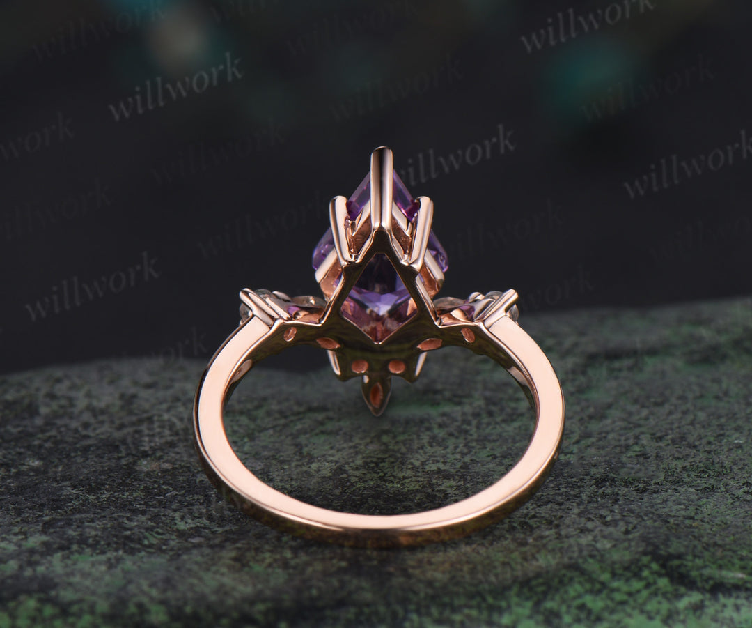 Kite cut purple amethyst engagement ring rose gold 6 prong unique moonstone anniversary promise wedding ring women