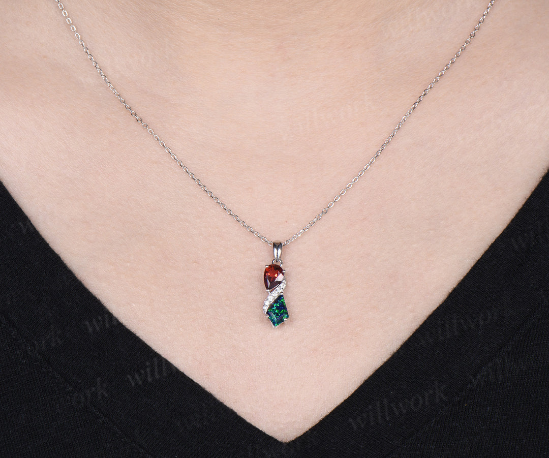 Pear Garnet Kite Cut Black Opal Infinity Necklace Toi Et Moi Two Stone Pendant Diamond Accent Dainty Necklace for Women