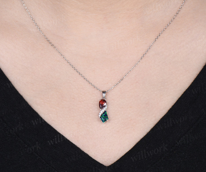 Pear Garnet Kite Cut Black Opal Infinity Necklace Toi Et Moi Two Stone Pendant Diamond Accent Dainty Necklace for Women
