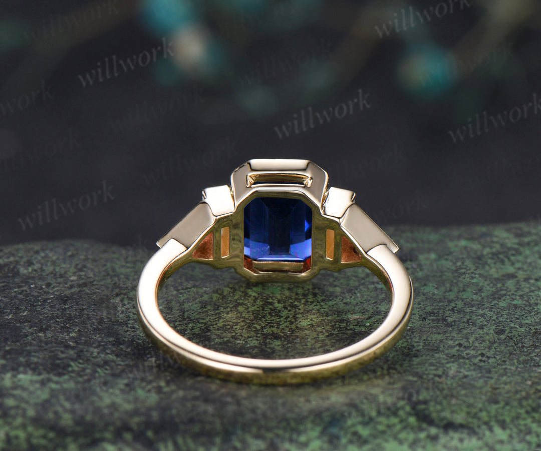 Emerald Shape Fantasy Cut Sapphire Engagement Ring Bezel Baguette Opal Trilliant Garnet Ring Unique Five Stone Ring September Birthstone Gifts
