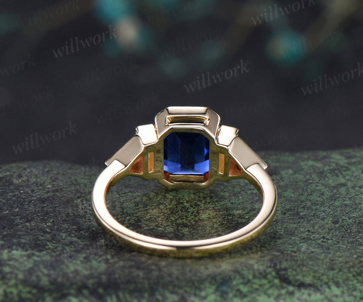 Emerald Shape Fantasy Cut Sapphire Engagement Ring Bezel Baguette Opal Trilliant Garnet Ring Unique Five Stone Ring September Birthstone Gifts