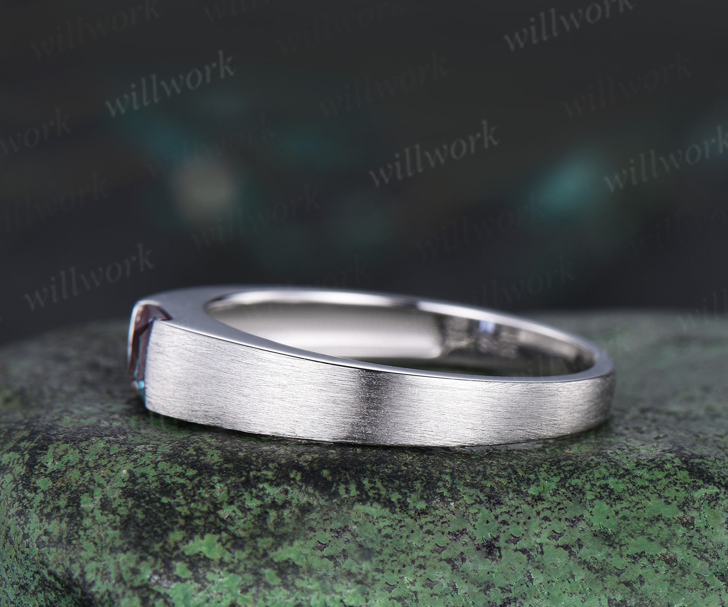 Princess cut color-change alexandrite mens wedding band solid 14k